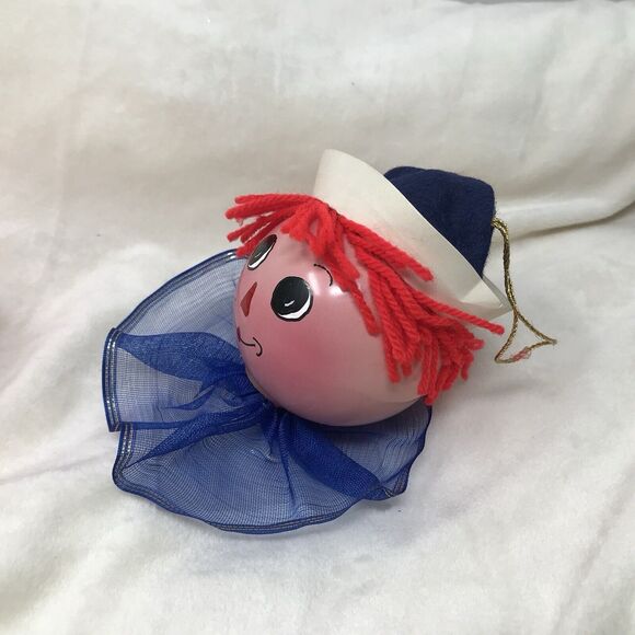 Vintage Raggedy Ann & Andy Glass Ball Christmas Ornaments Made Italy Set of 2 - Picture 5 of 11